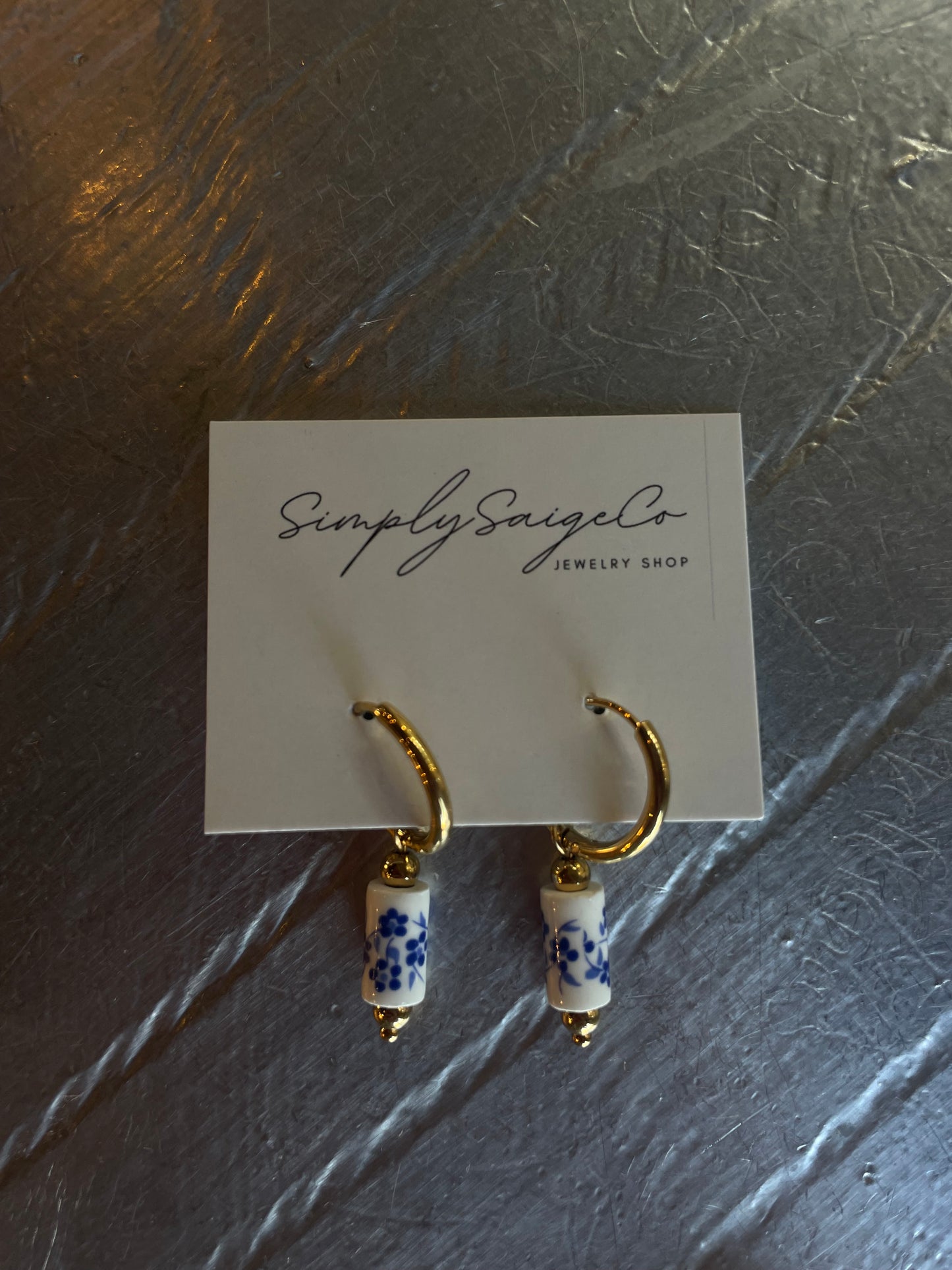 Blue China pattern inspired dangles
