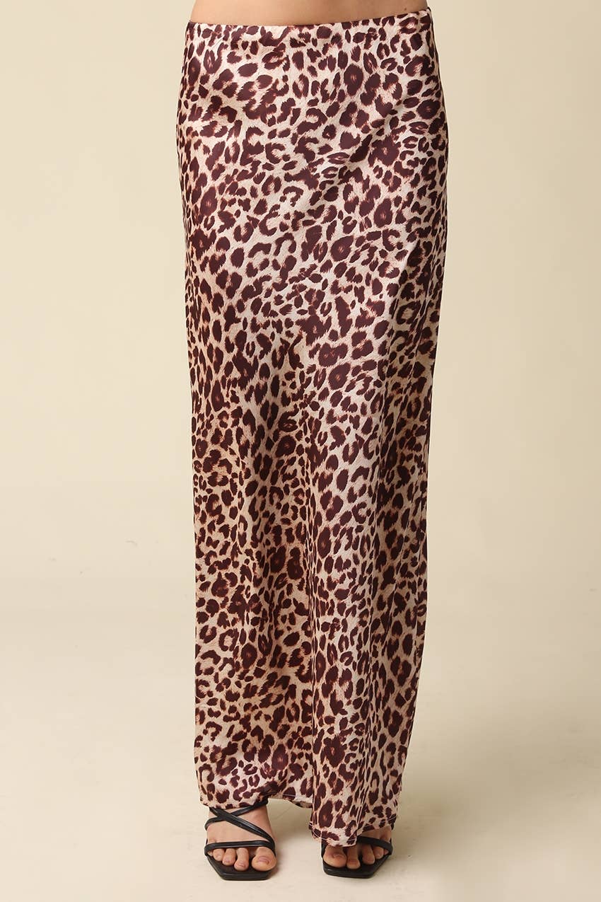 Emma Leopard Satin Maxi Skirt