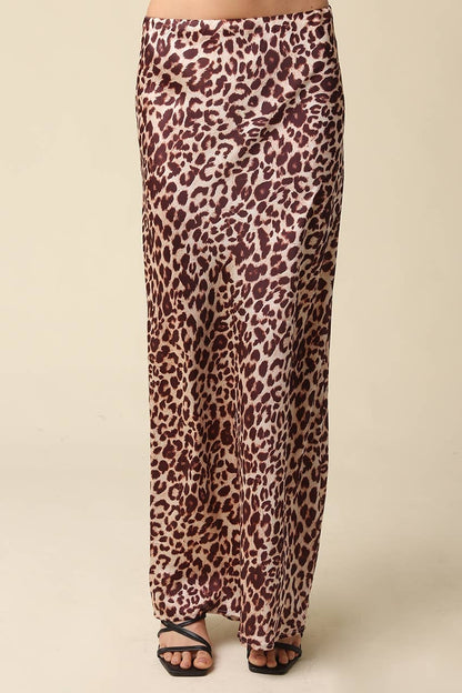 Emma Leopard Satin Maxi Skirt