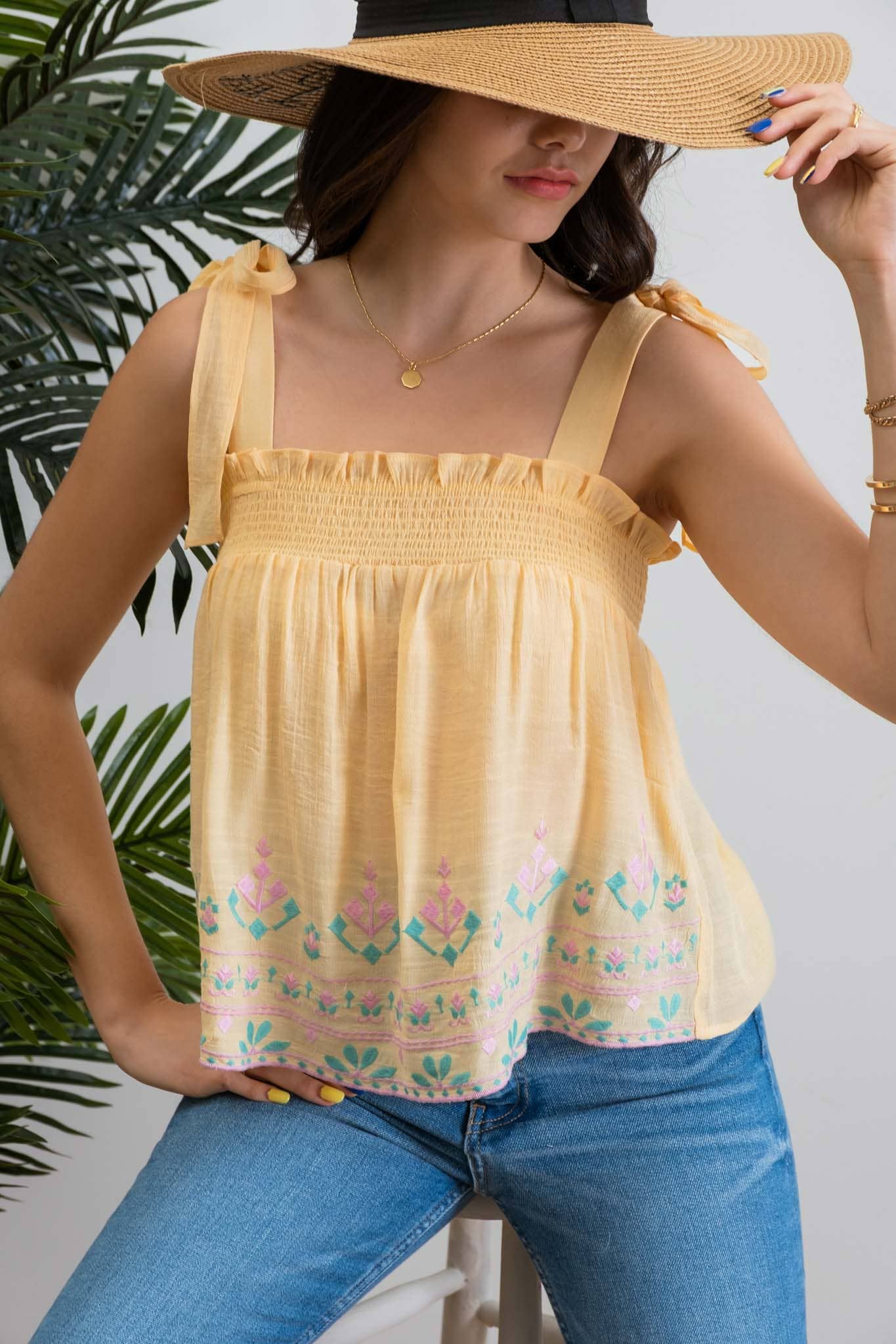 Smock embroidered top