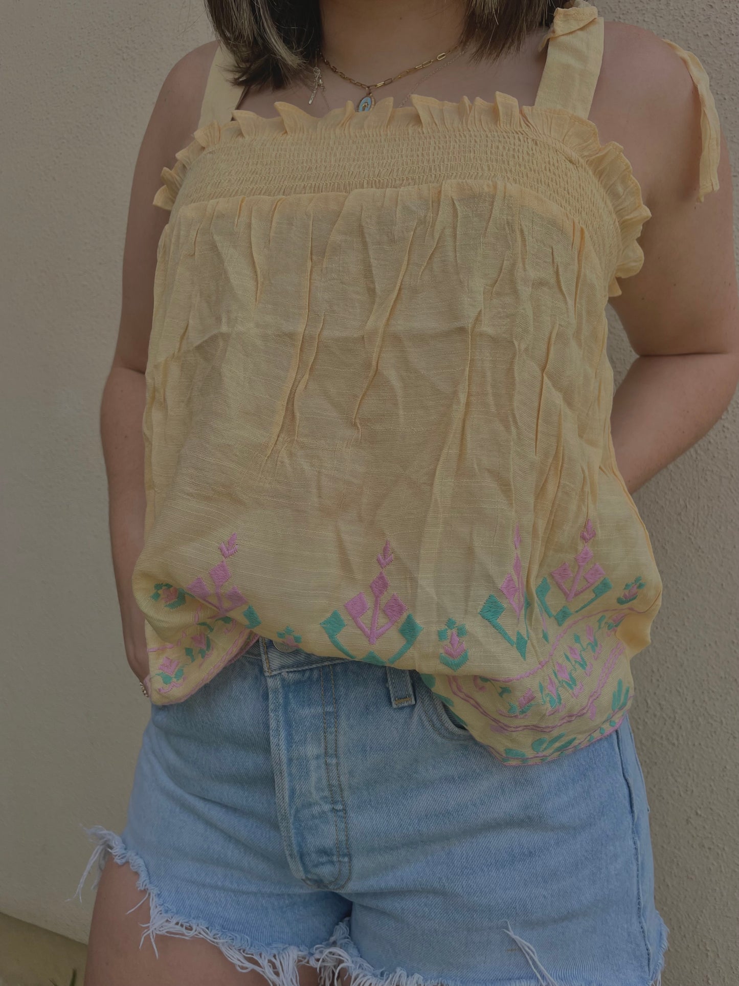 Smock embroidered top