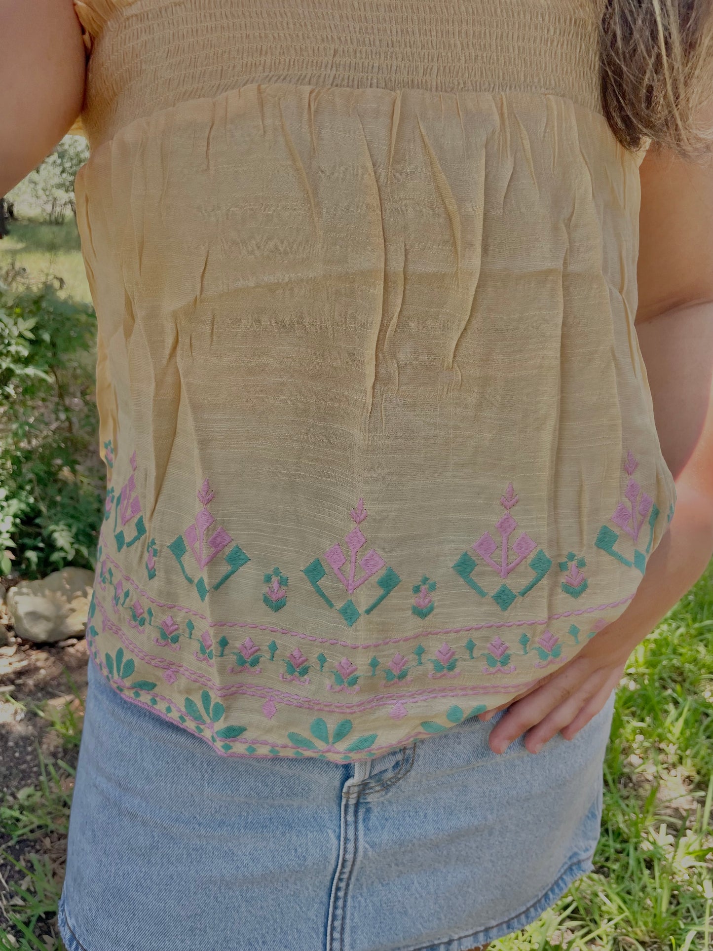 Smock embroidered top