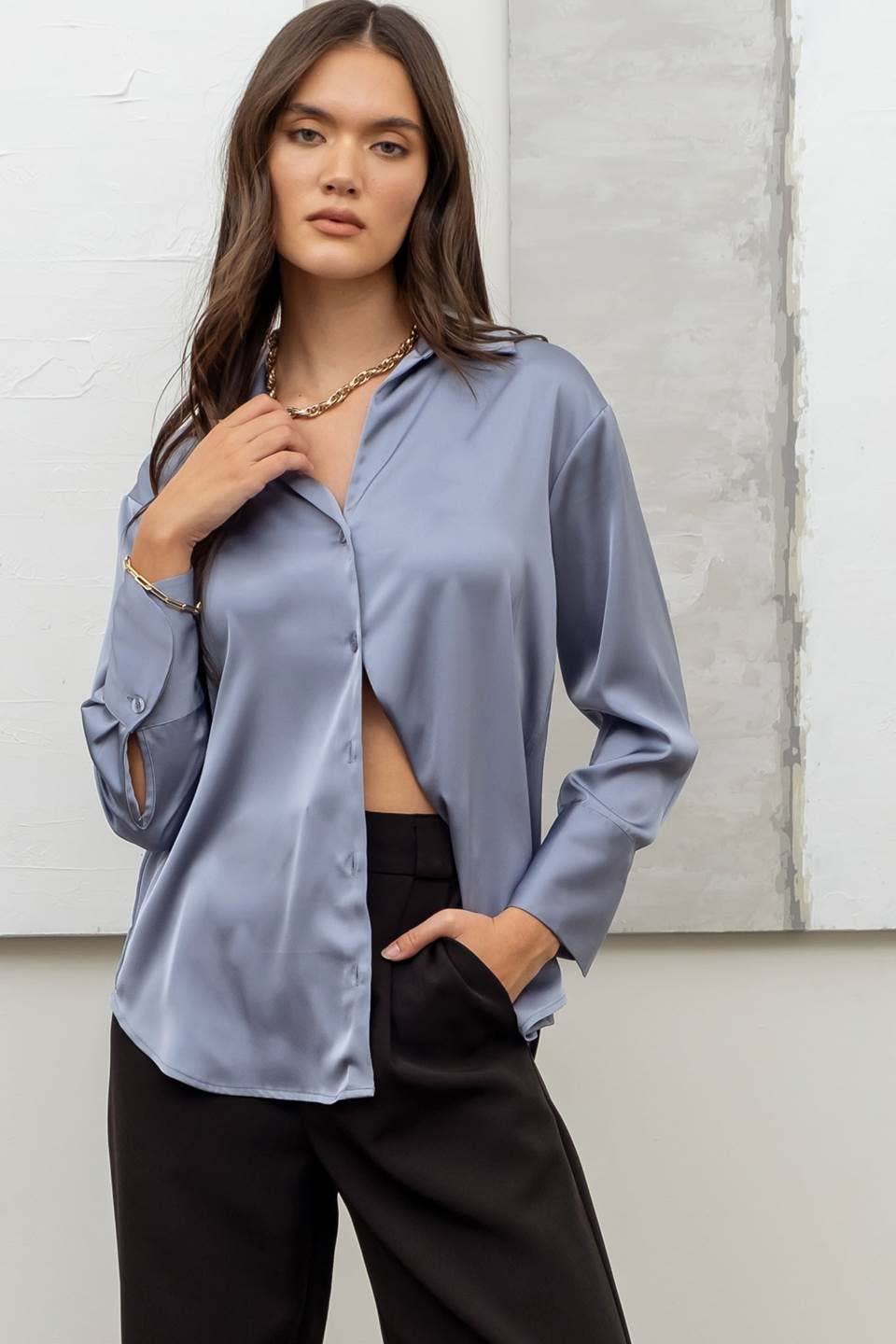 Satin button up