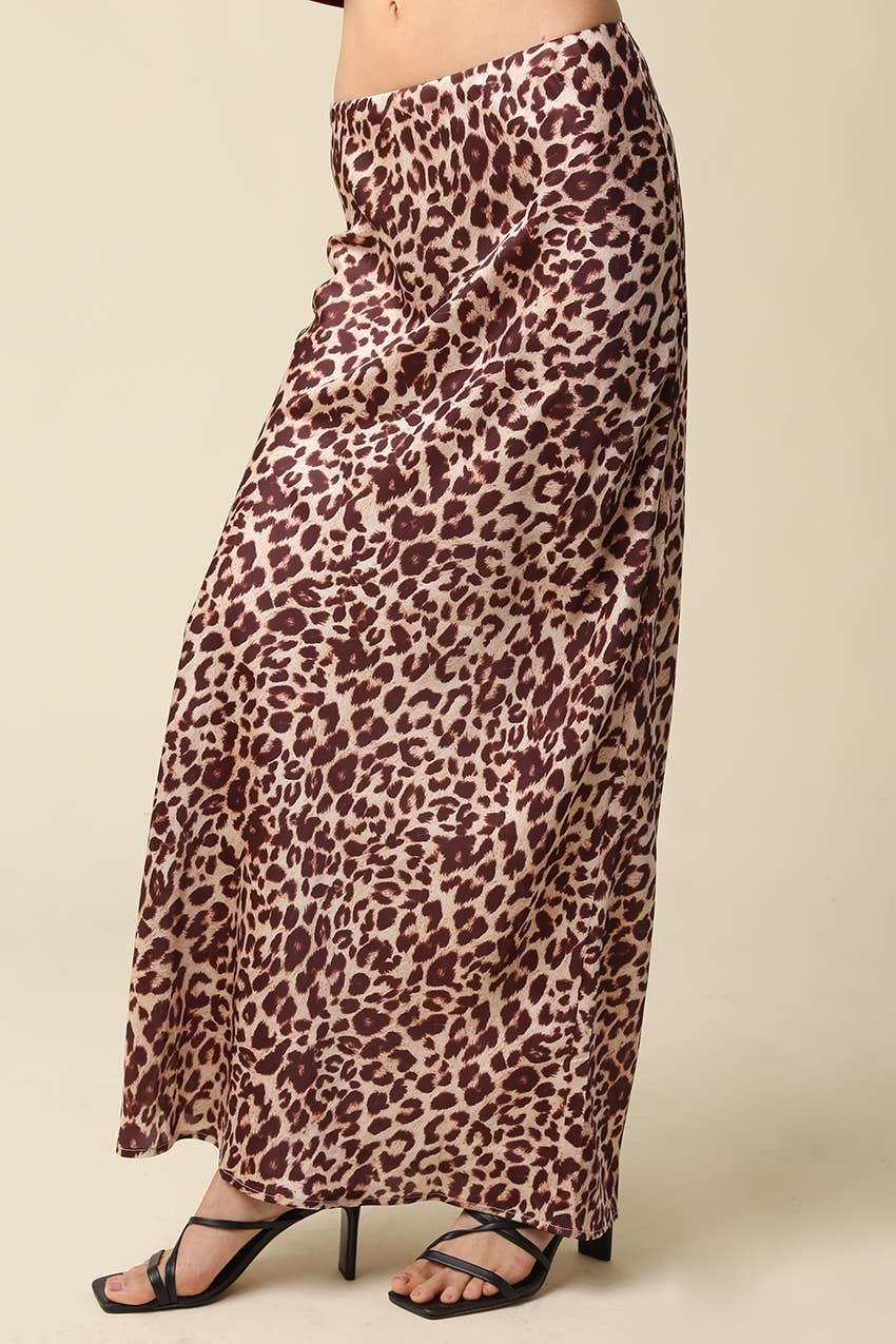 Emma Leopard Satin Maxi Skirt