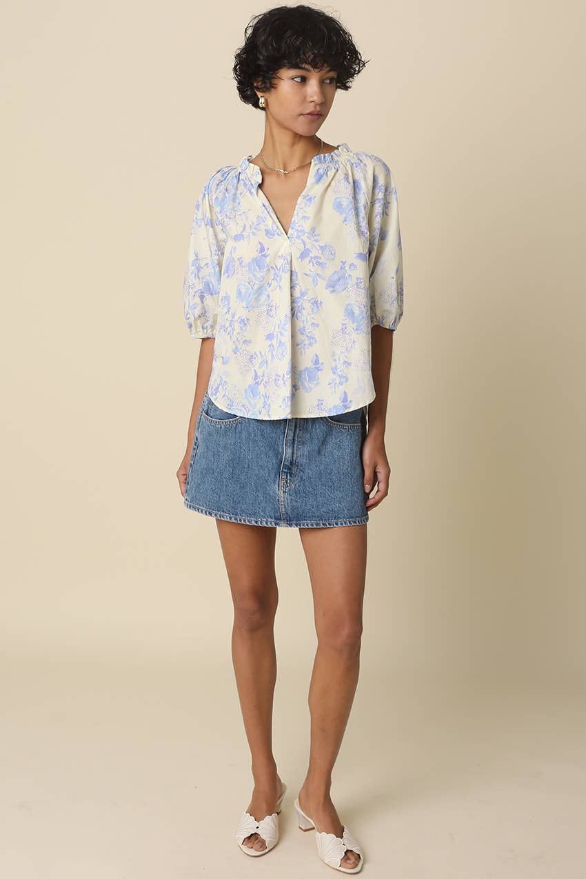 Hazel Floral Puff Blouse